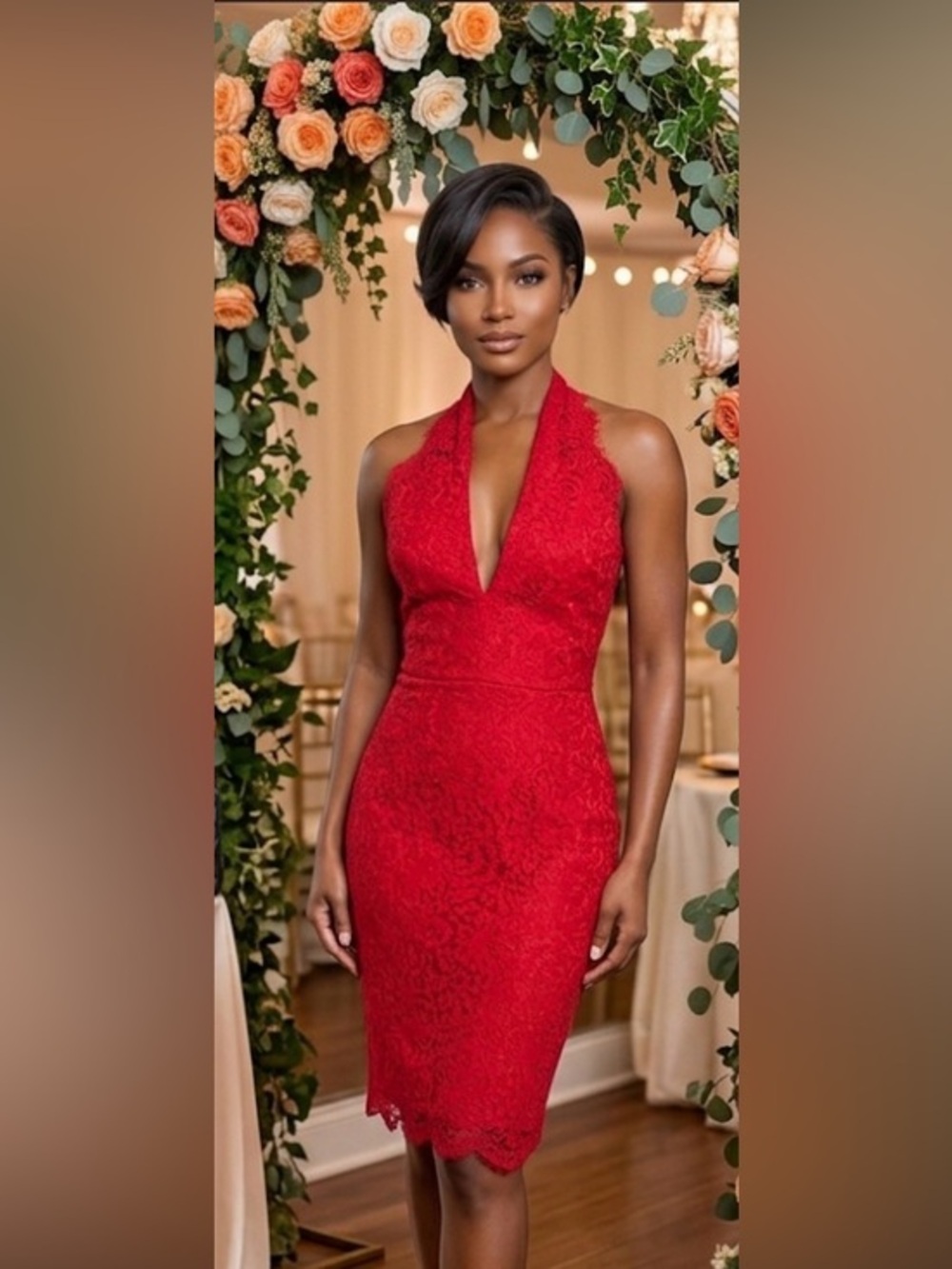 NWT! Red Keepsake Lace Halter Dress Size M